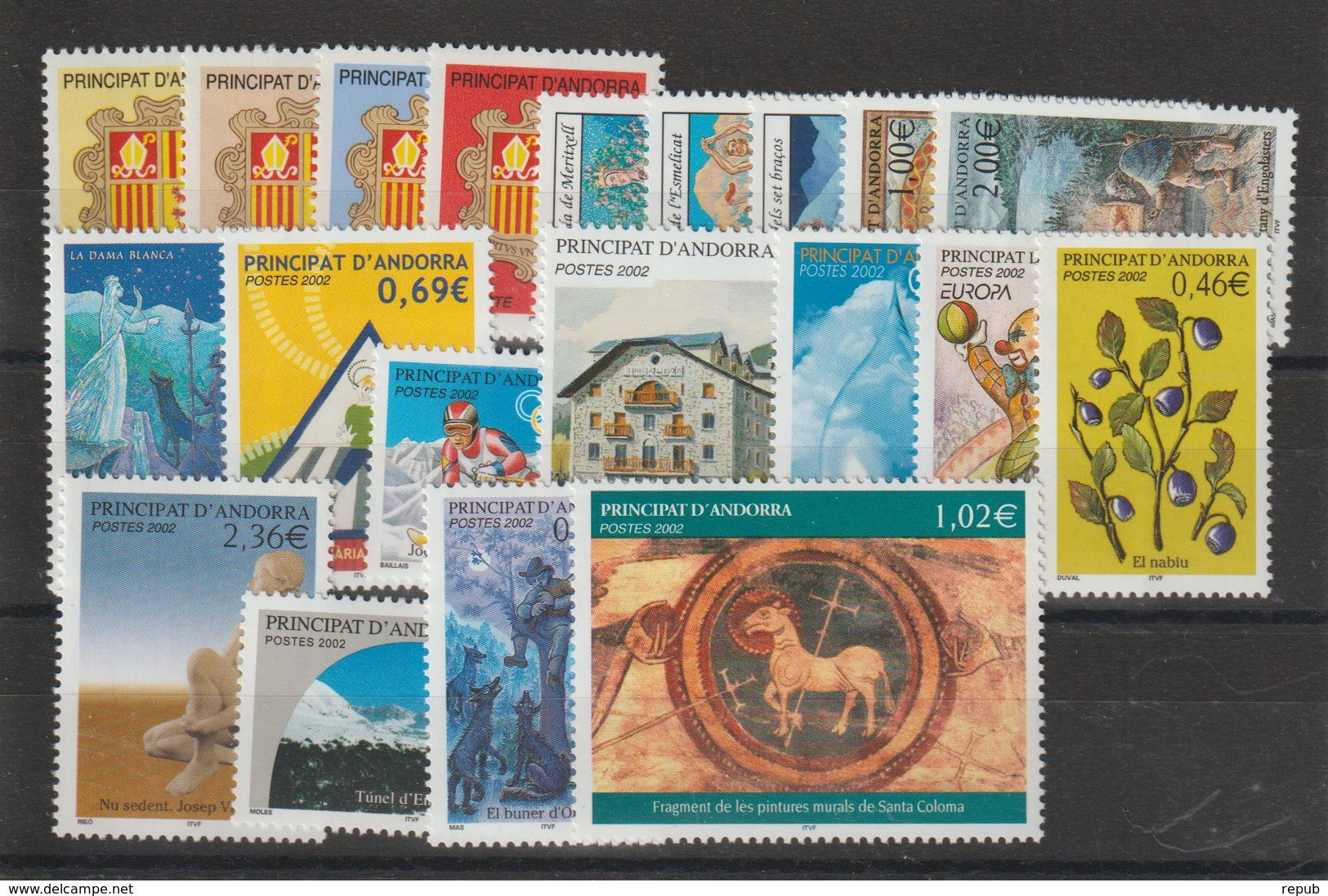 Andorre Français Année Complète 2002 Du 555 Au 574 20 Val. ** MNH - Années Complètes