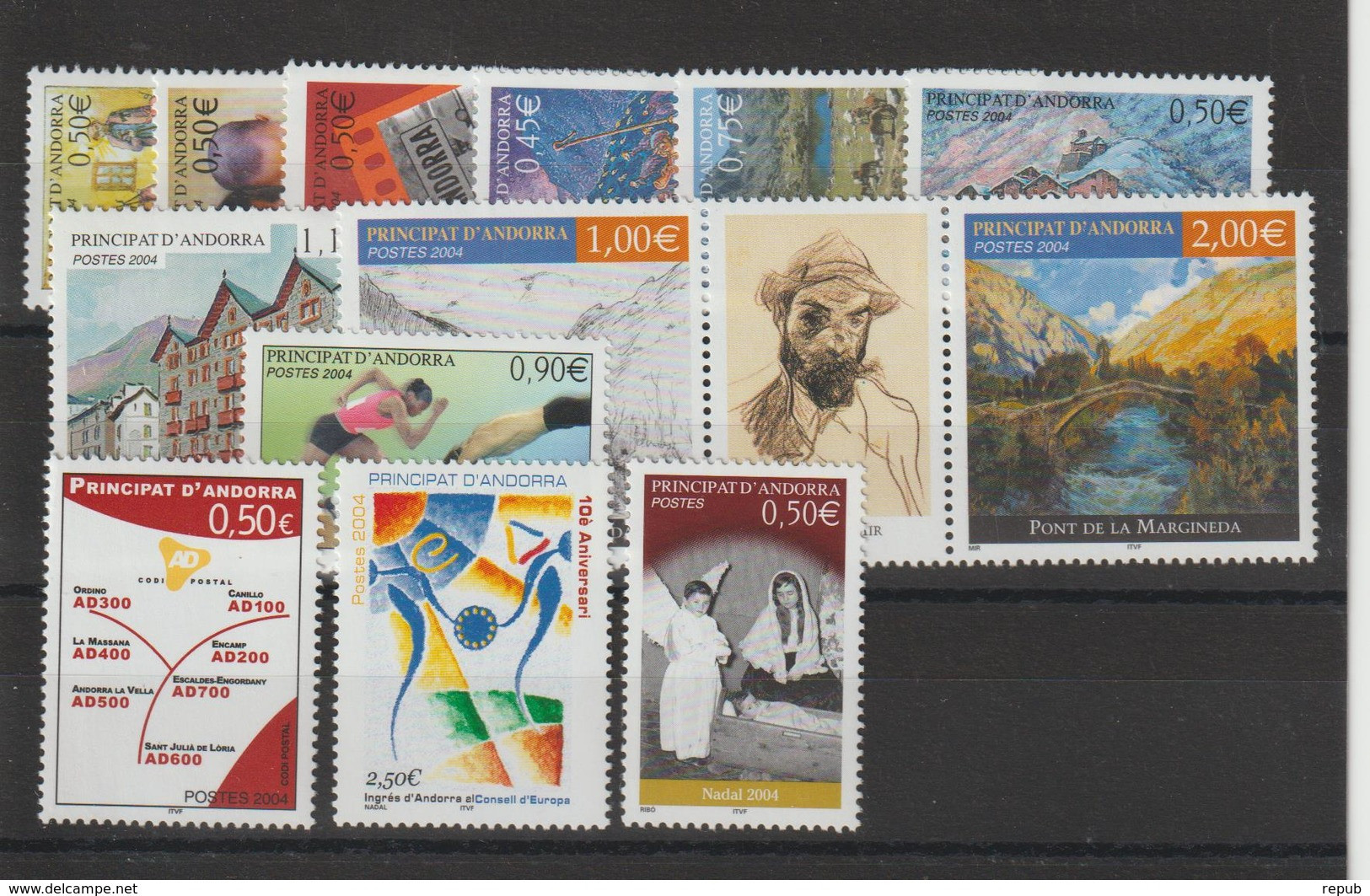 Andorre Français Année Complète 2004 Du 591 Au 603 11 Val. + 1 Trypt. ** MNH - Full Years