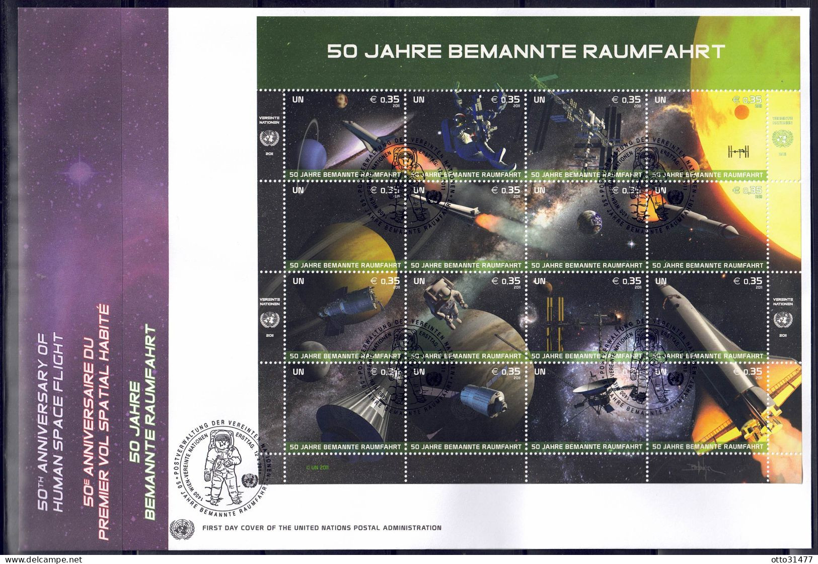 UNO Wien 2011 - Weltraumfahrt, FDC Mit Nr. 699 - 714 Im Kleinbogen - FDC