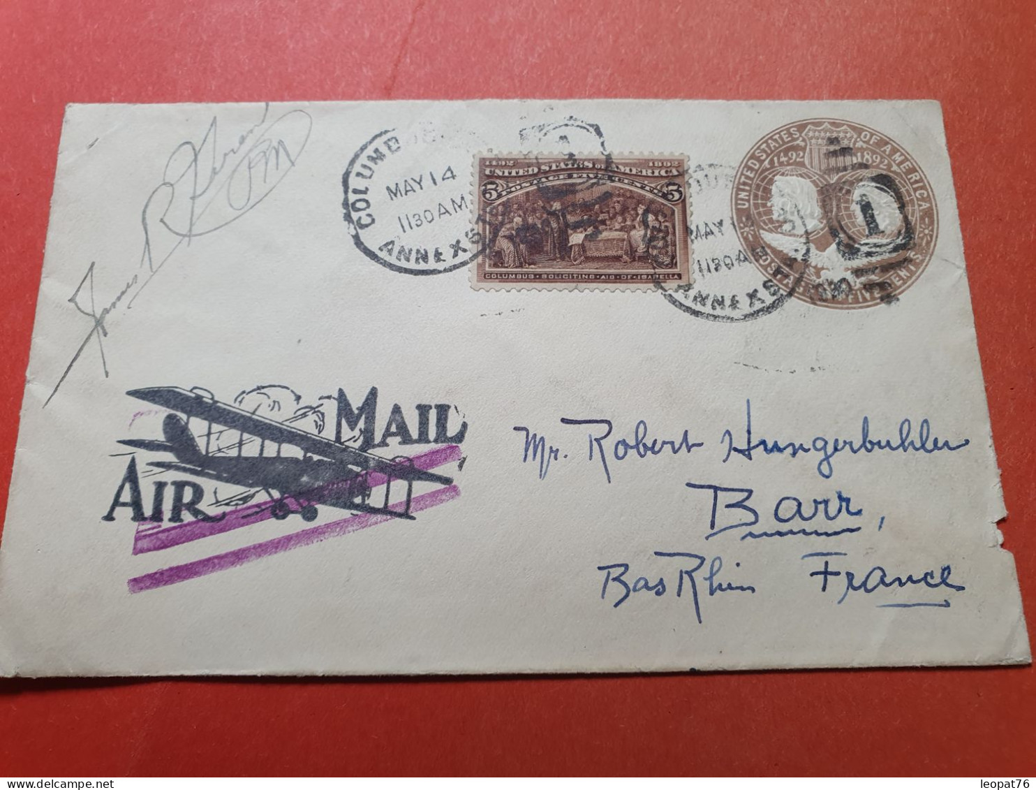 Etats Unis - Entier Postal + Complément De Colombus Pour La France Par Avion En 1930 - Réf 3331 - 1921-40