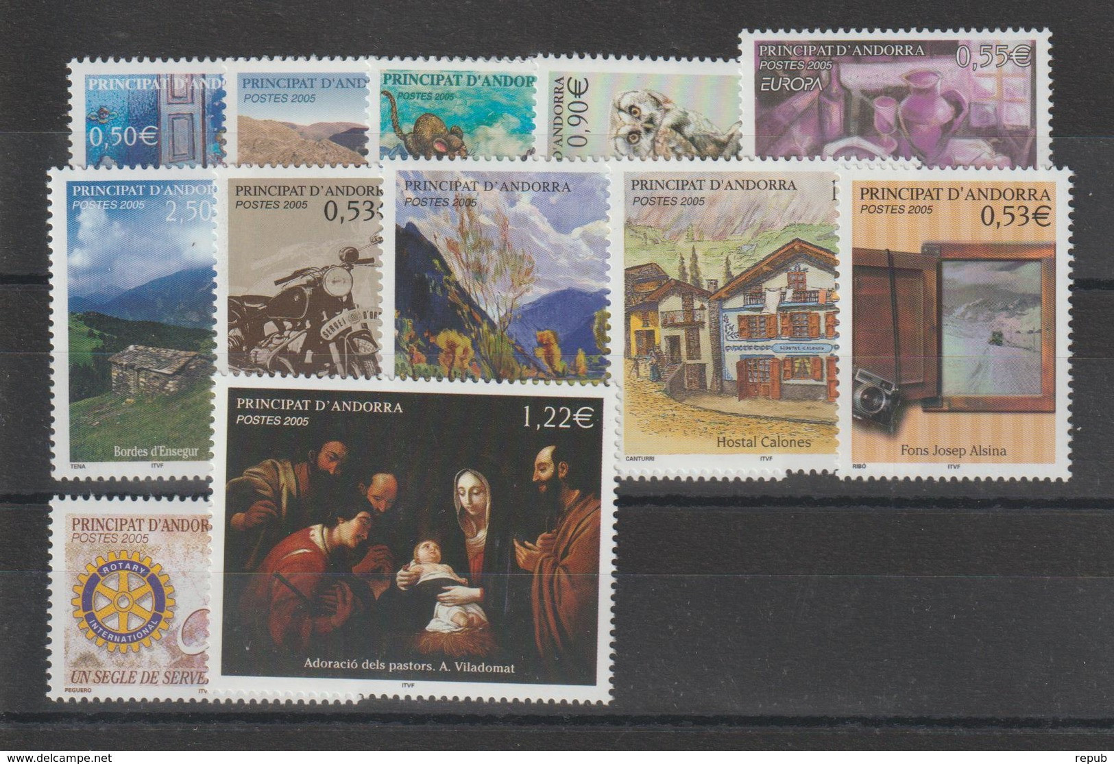 Andorre Français Année Complète 2005 Du 604 Au 619 12 Val. + 1 BF. ** MNH - Années Complètes