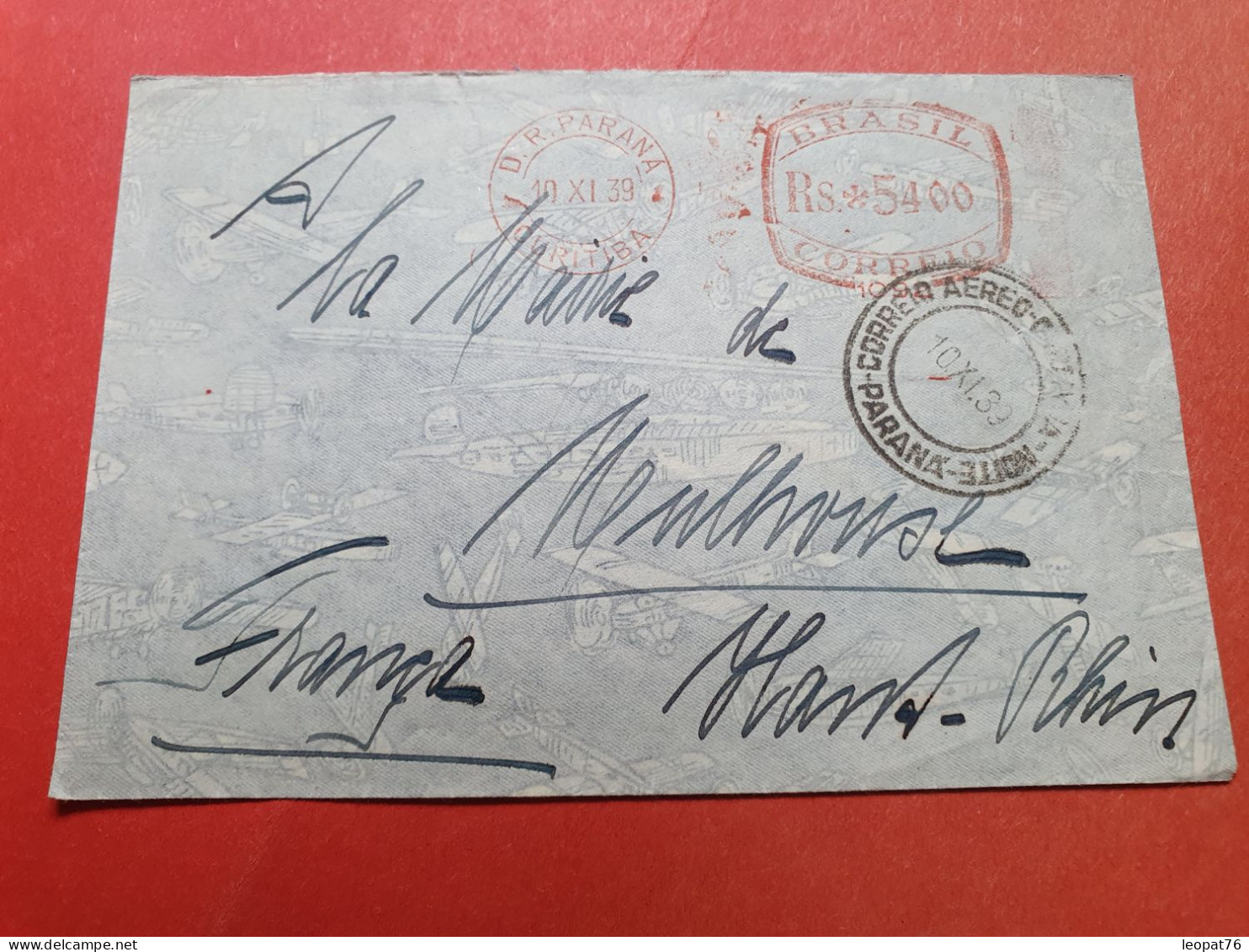 Brésil - Enveloppe De Curitiba Pour La France En 1939 Par Avion - Réf 3332 - Cartas & Documentos