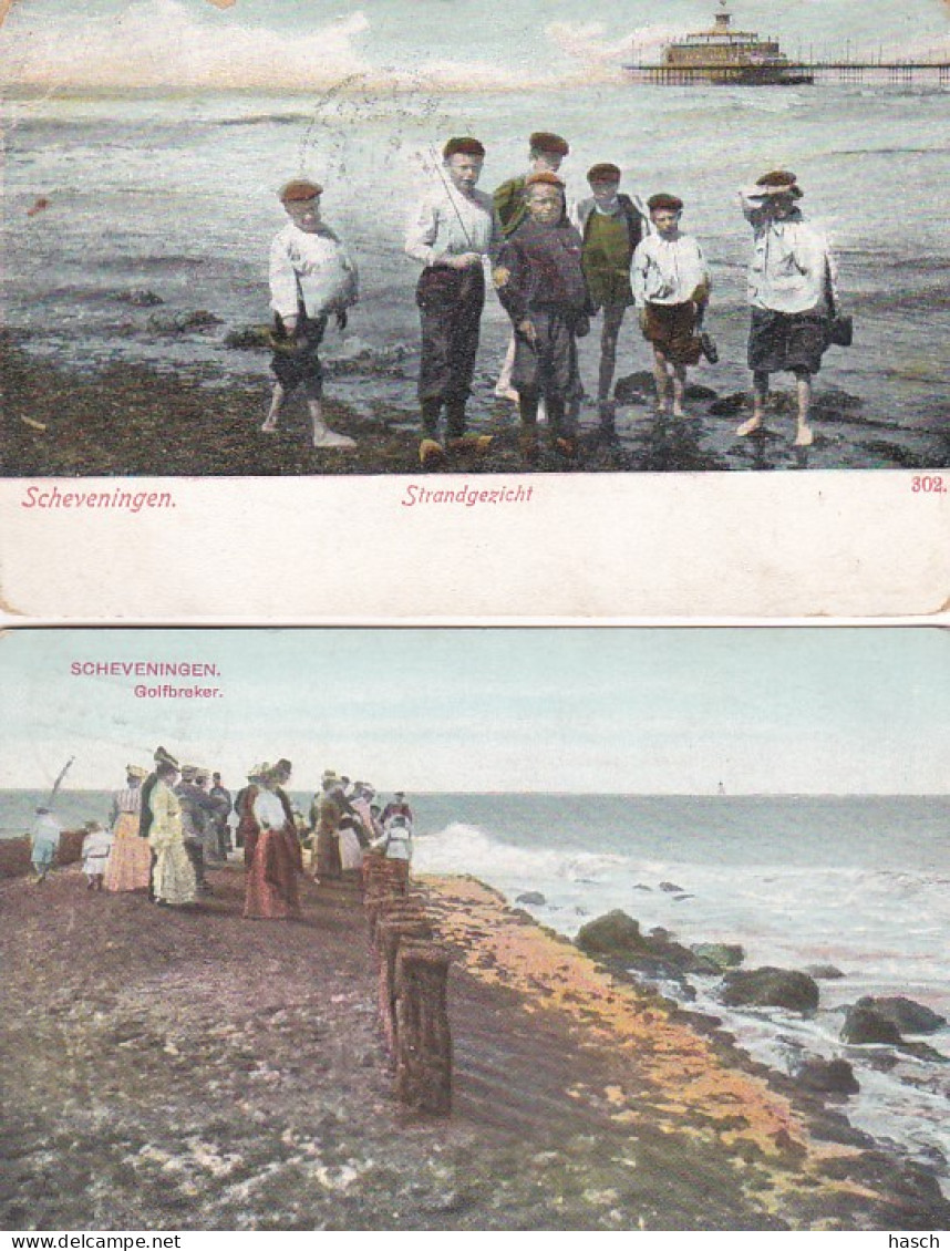 477085Scheveningen, Golfbreker. -1915. – Strandgezicht – 1908 .2 Kaarten.(zie Hoeken En Randen) - Scheveningen