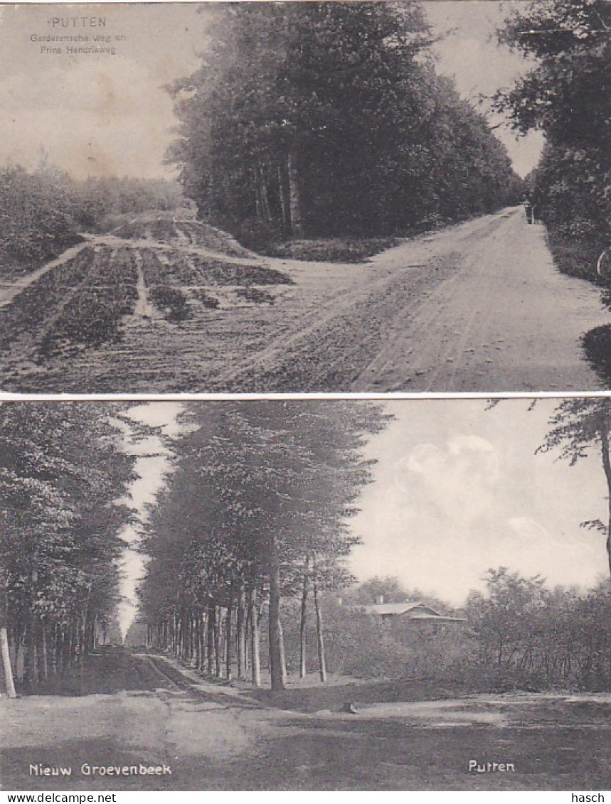 477092Putten, Nieuw Groevenbeek. – 1915. – Garderensche Weg En Prins Hendrikweg.(zie Hoeken) 2 KAARTEN. - Putten