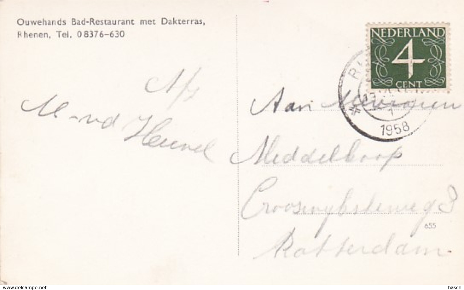 4770119Rhenen, Ouwehands Bad Restaurant Met Dakterras, - 1958. (FOTO KAART)(kleine Vouwen In De Hoeken) - Rhenen