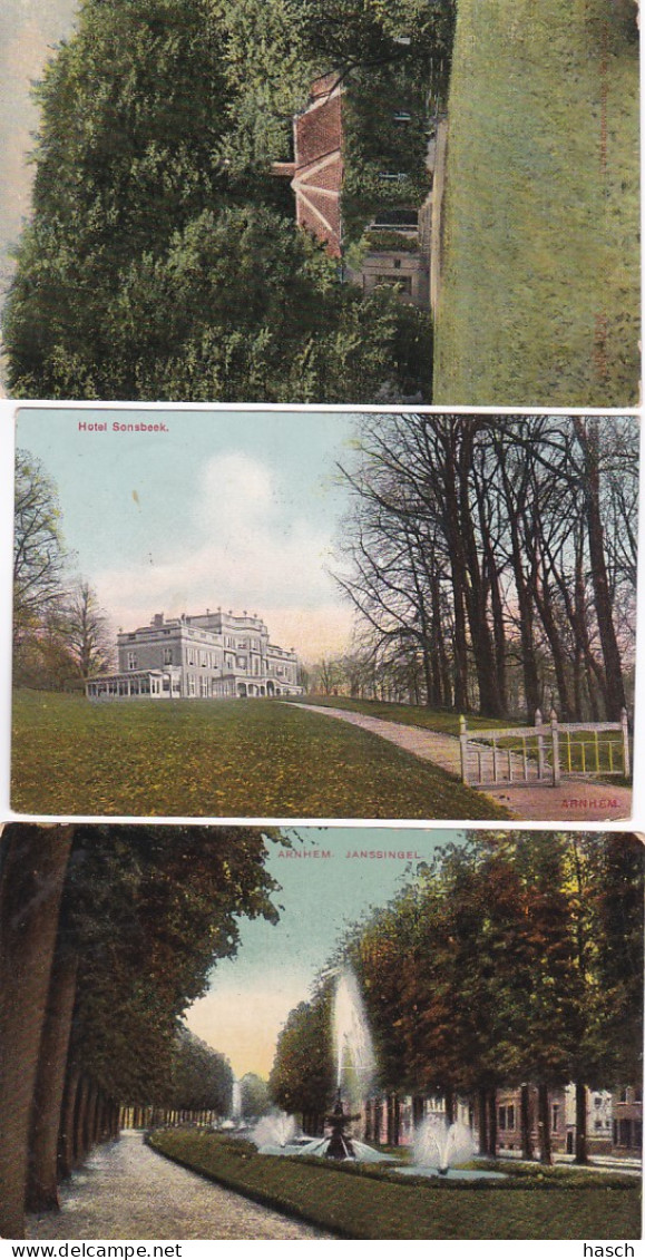 4770154 Arnhem, Janssingel 1915, Tuinmanswoning Sonsbeek 1909, Hotel Sonsbeek 1910. (3 Kaarten) - Arnhem