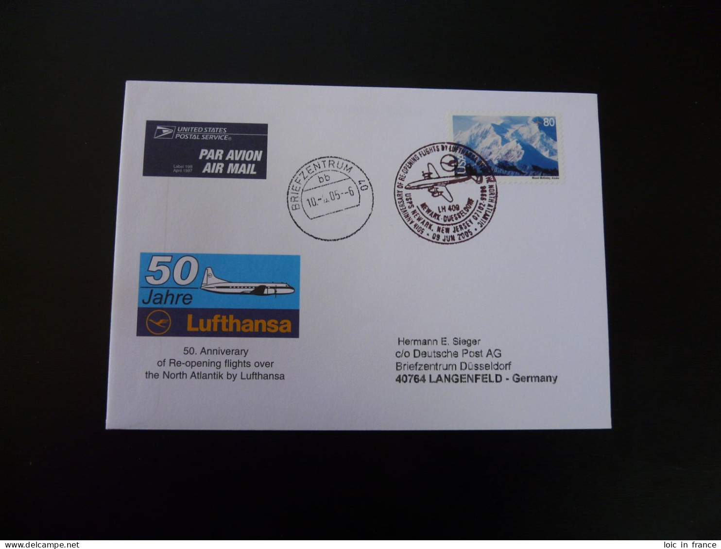 Lettre Premier Vol First Flight Cover Newark Dusseldorf Airbus A319 Lufthansa 2005 - 3c. 1961-... Cartas & Documentos
