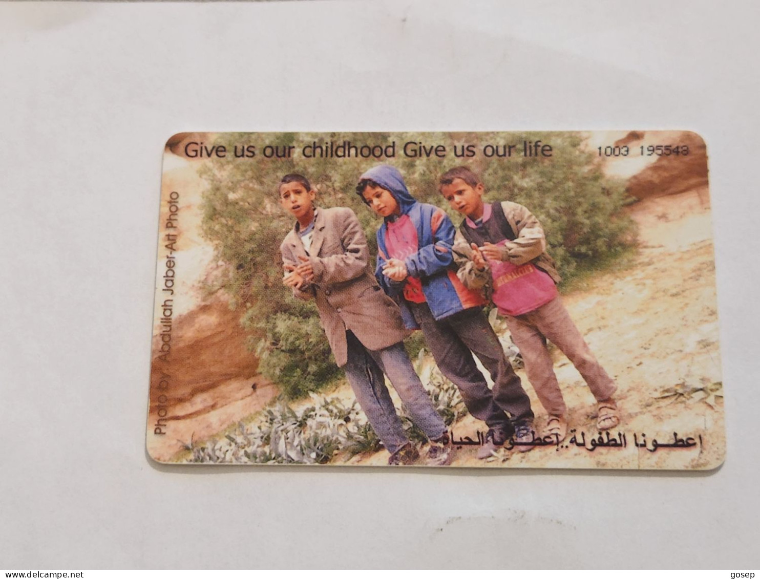 JORDAN-(JO-ALO-0070)-Give Us Our Childhood-(192)-(1003-195549)-(1JD)-(01/2001)-used Card+1card Prepiad Free - Jordania