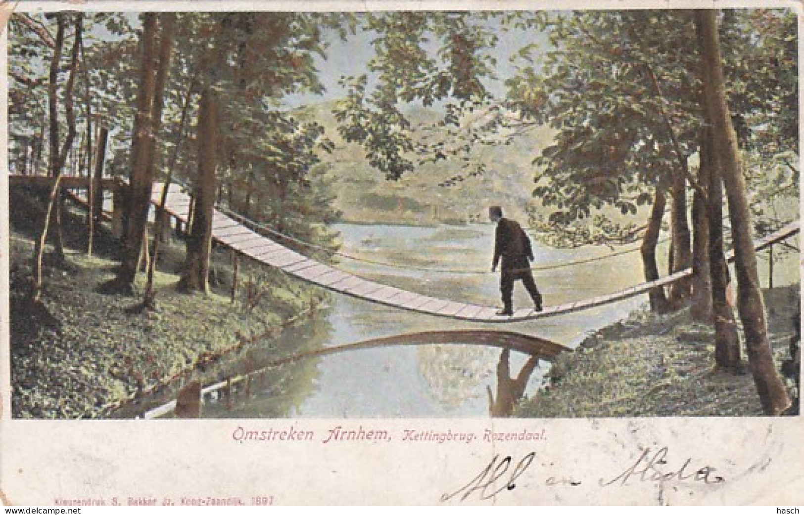 4770a29Omstreken Arnhem, Kettingbrug Rozendaal. 1903. (Zie Randen)  - Velp / Rozendaal