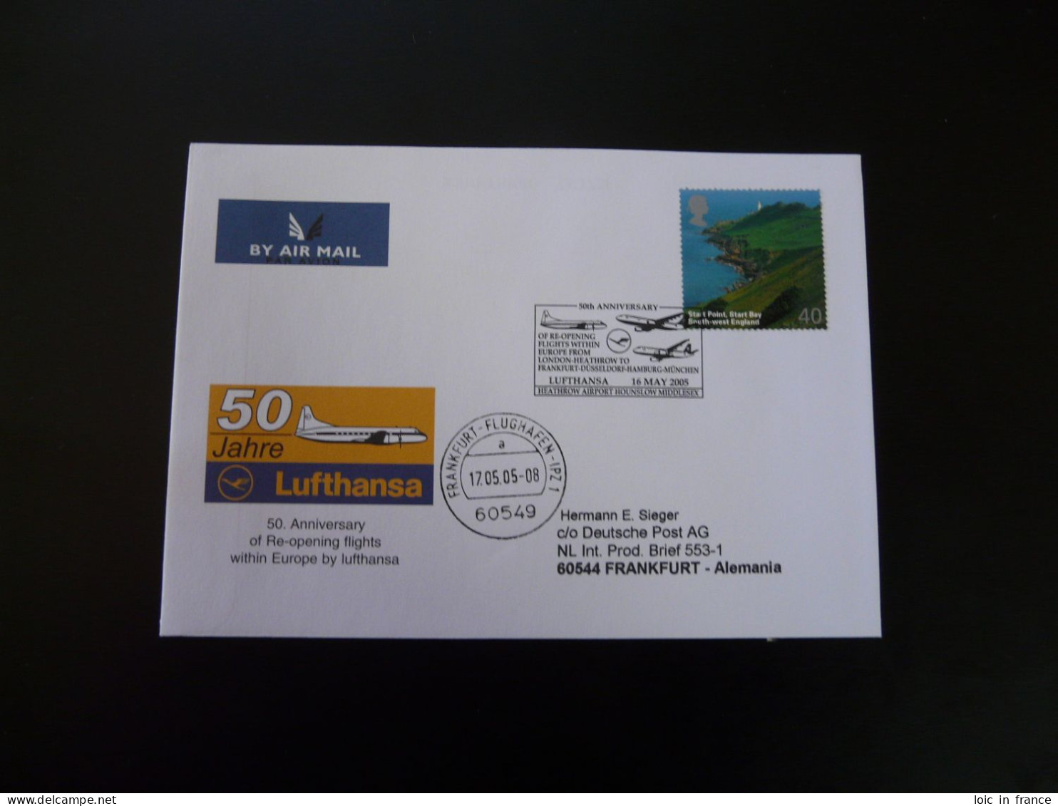 Lettre Vol Special Flight Cover London Frankfurt 50 Years Of Reopening Lufthansa 2005 - Cartas & Documentos