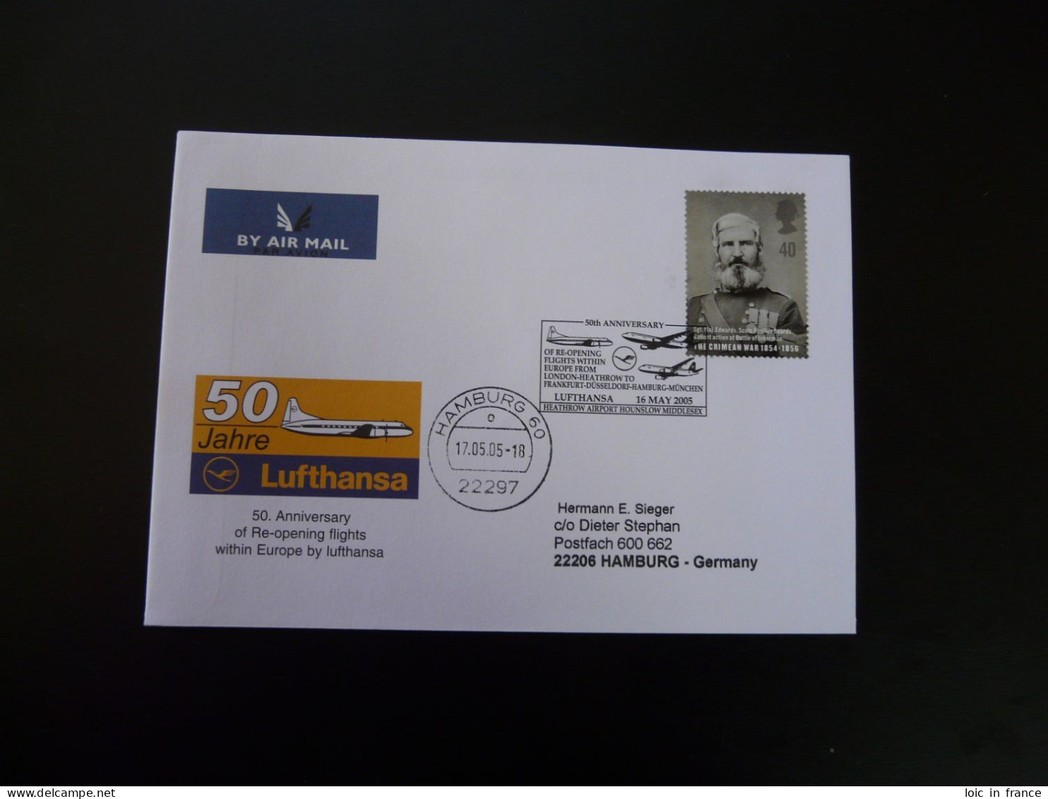 Lettre Vol Special Flight Cover London Hamburg 50 Years Of Reopening Lufthansa 2005 - Cartas & Documentos