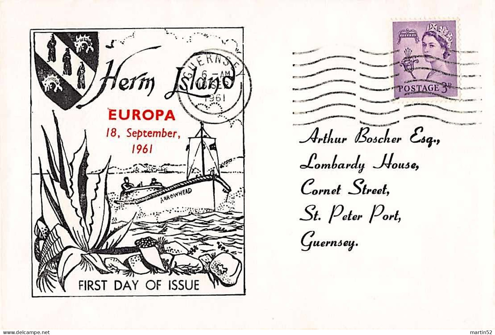HERM ISLAND: "Europa 1961" 6 Values On FDC With Regional-stamp And Additional Postmark GUERNSEY 18. SEP.1961 - 1961