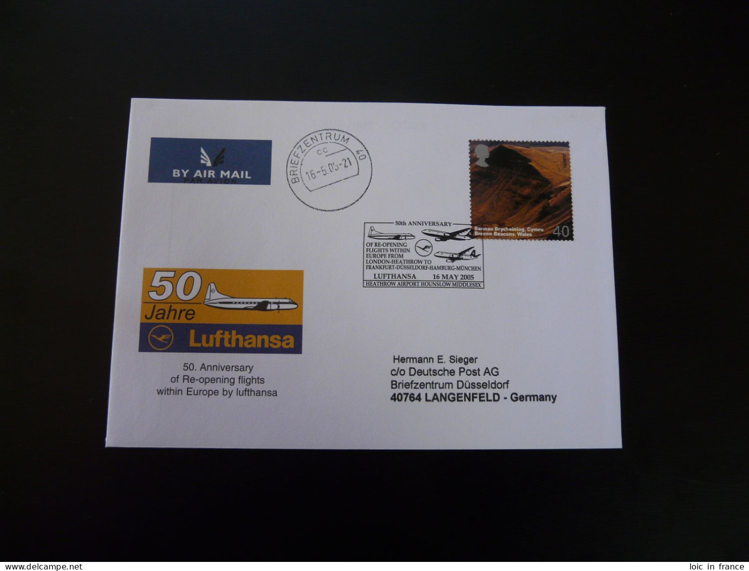 Lettre Vol Special Flight Cover London Dusseldorf 50 Years Of Reopening Lufthansa 2005 - Cartas & Documentos