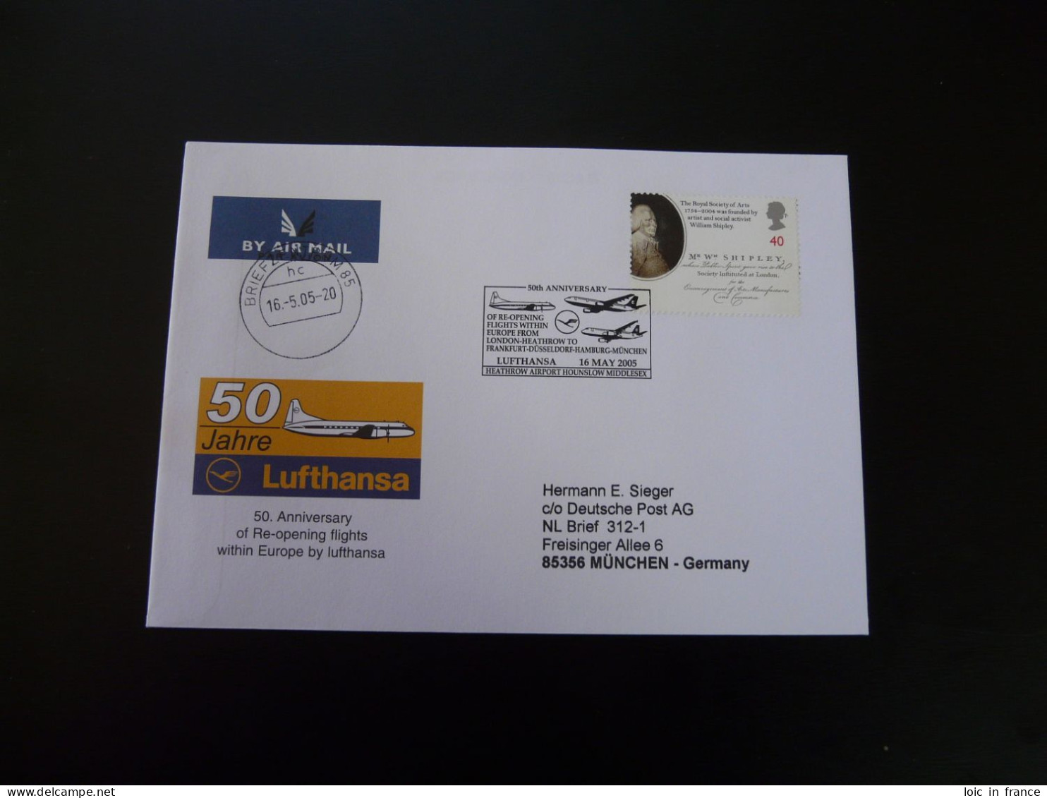 Lettre Vol Special Flight Cover London Munchen 50 Years Of Reopening Lufthansa 2005 - Brieven En Documenten
