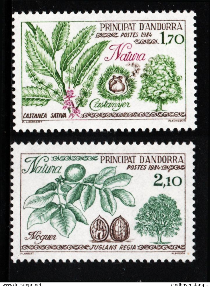 Andorra French, 1984, Nature, Sweet Chestnut, Walnut 2 Values MNH Castanea Sativa, Juglanz Regia - Environment & Climate Protection