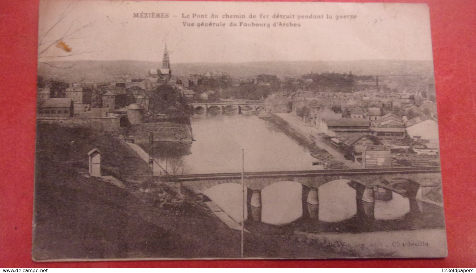 08 MEZIERES PONT CHEMIN DE FER DETRUIT PENDANT LA GUERRE VUE FAUBOURG D ARCHES  1922 - Charleville