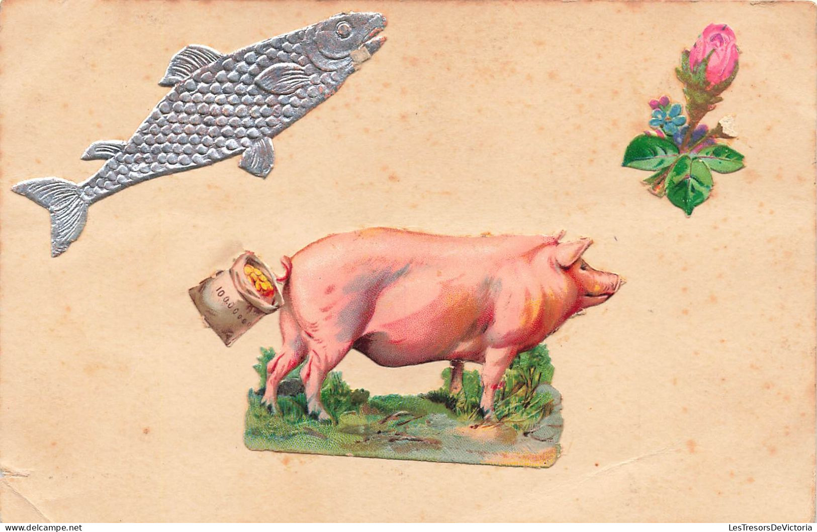 ANIMAUX & FAUNE - Cochon - Un Cochon - Un Poisson - Une Fleur - Carte Postale Ancienne - Schweine