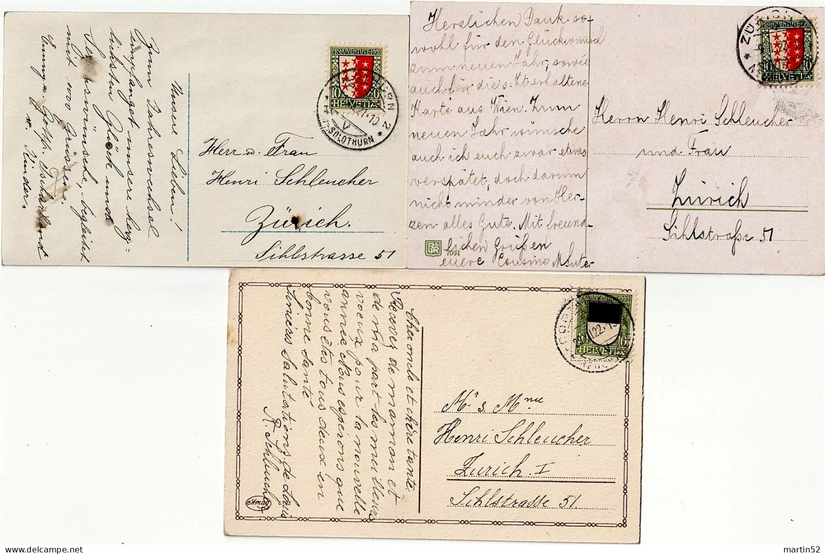 Schweiz Suisse Pro Juventute 1921/22: 3 Bild-PK Zum Neuen Jahre / 3 CPI Bonne Année" Mit Pro Juventute (Zu CHF 43.00) - Briefe U. Dokumente