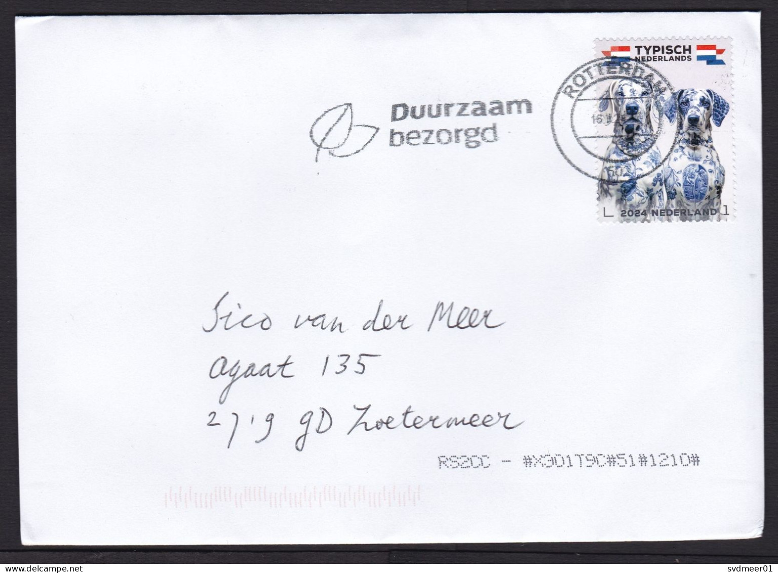 Netherlands: Cover, 2024, 1 Stamp, Delft Blue Dog, Animal, Porcelain (traces Of Use) - Cartas & Documentos