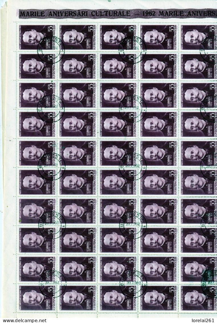 1962 - Anniversaires Culturels /feuille Complète COMPLÈTE X 100 - Full Sheets & Multiples