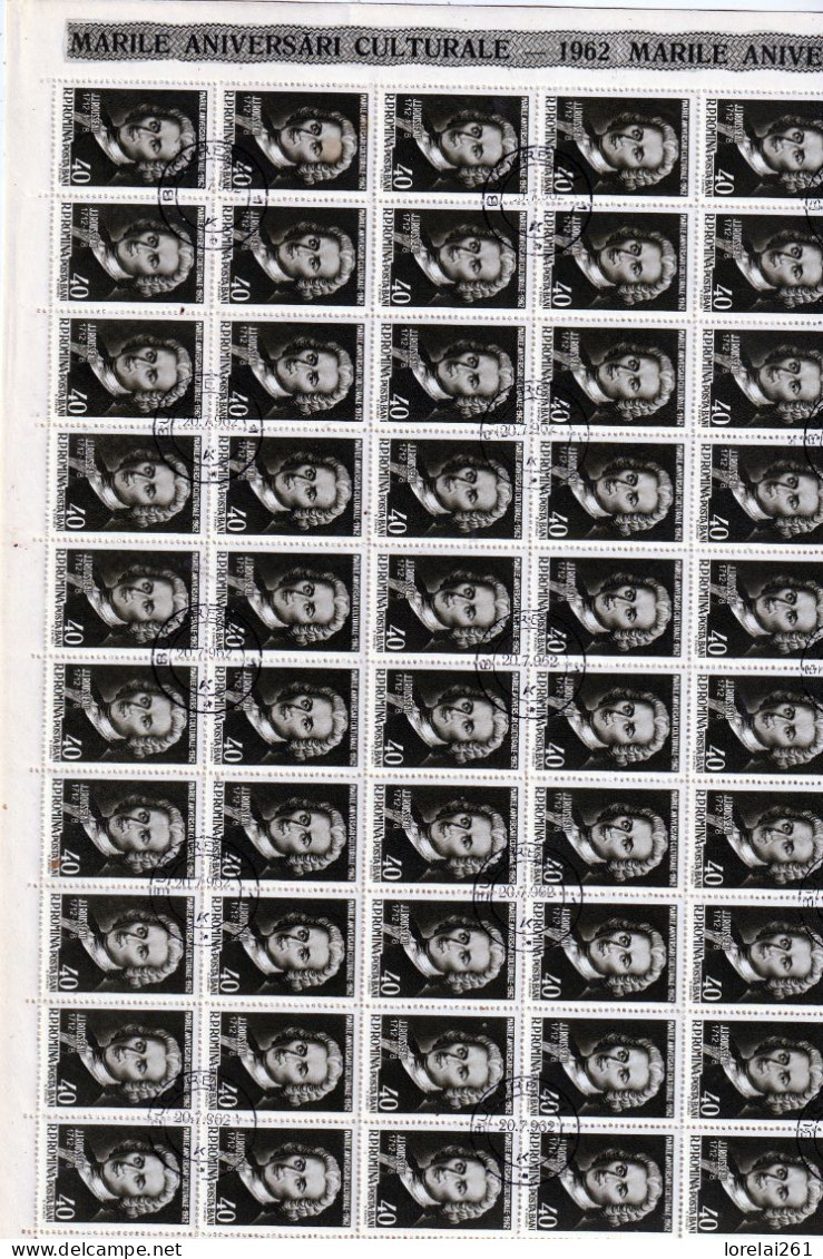 1962 - Anniversaires Culturels /feuille Complète COMPLÈTE X 100 - Full Sheets & Multiples