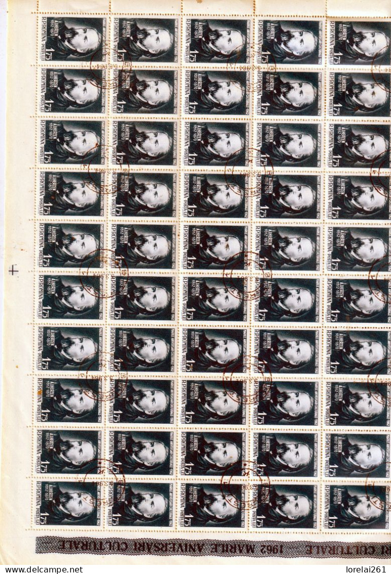 1962 - Anniversaires Culturels /feuille Complète COMPLÈTE X 100 - Full Sheets & Multiples