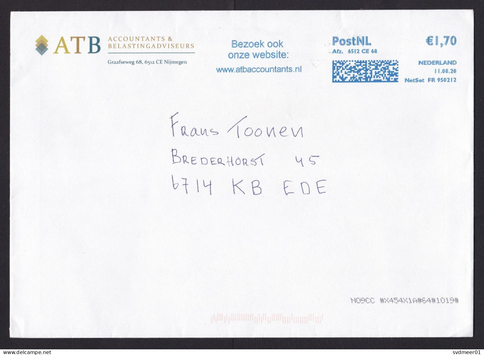 Netherlands: Cover, 2020, Meter Cancel, ATB Accountants & Tax Advisors, Finance, QR Code (minor Damage At Back) - Cartas