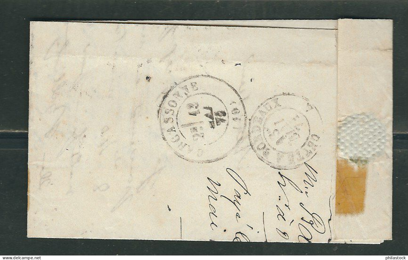 FRANCE 1871 N° 46 (pli) Obl. S/Lettre GC 2730 Orange Pour Carcassonne - 1870 Emission De Bordeaux