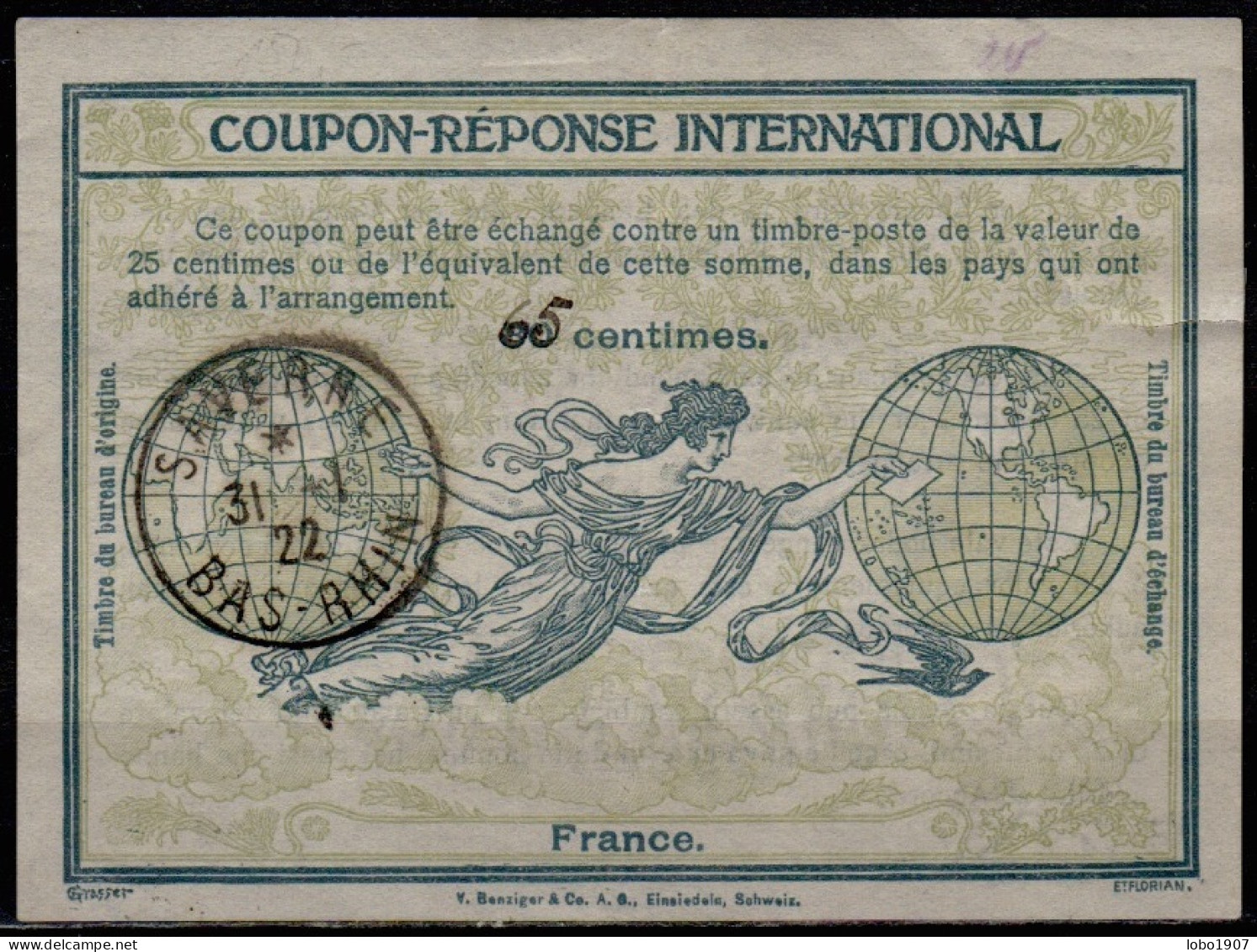 FRANCE  Ro4A  65 / 30c.  International Reply Coupon Reponse Antwortschein IRC IAS Cupon Respuesta O SAVERNE BAS RHIN 31. - Cupón-respuesta