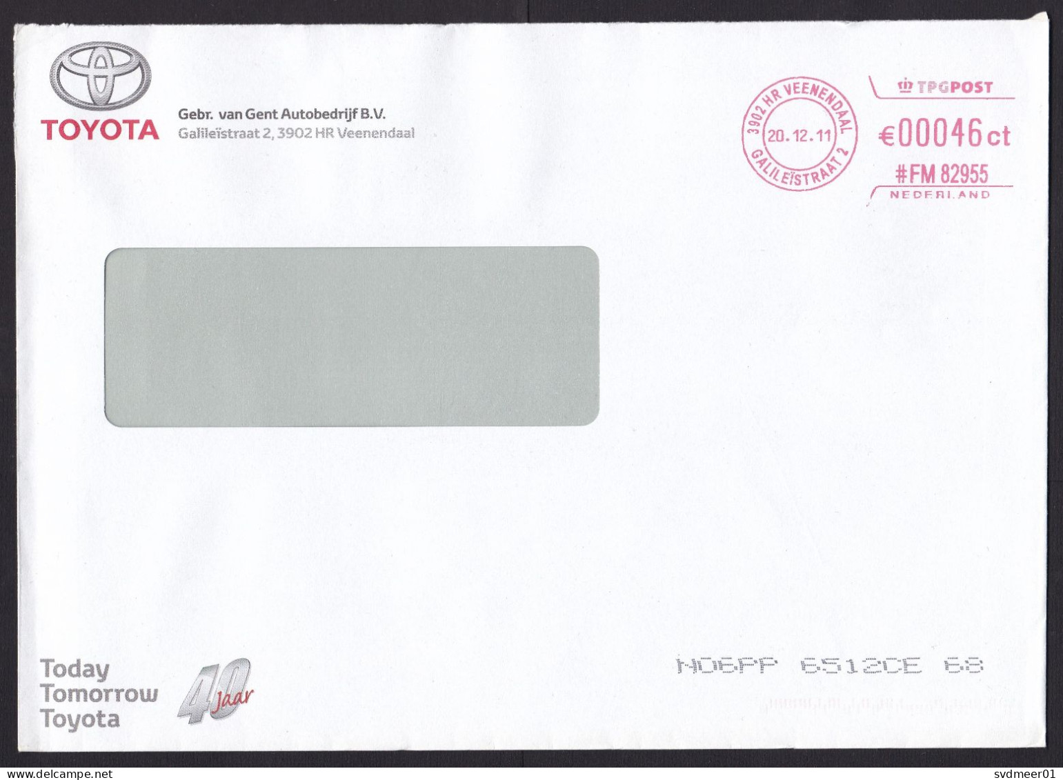 Netherlands: Cover, 2011, Meter Cancel TPG Post, Sent By Toyota Car Company (minor Discolouring) - Brieven En Documenten