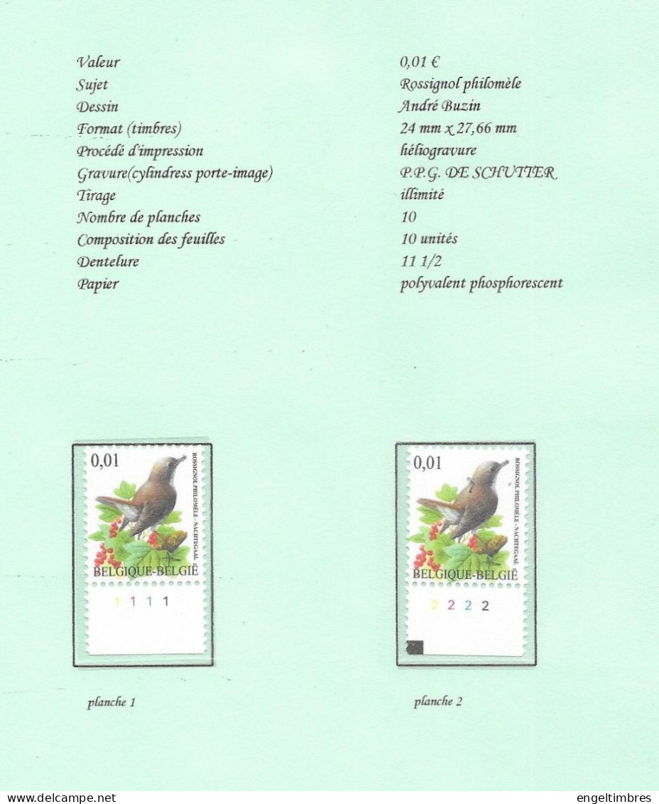 Belgium -  2004 BUZIN Birds - NACHTEGAAL/ROSSIGNOL PHILOMELE  Plaatnummers 1 - 2 Postfris - Zie Scan - 2011-..