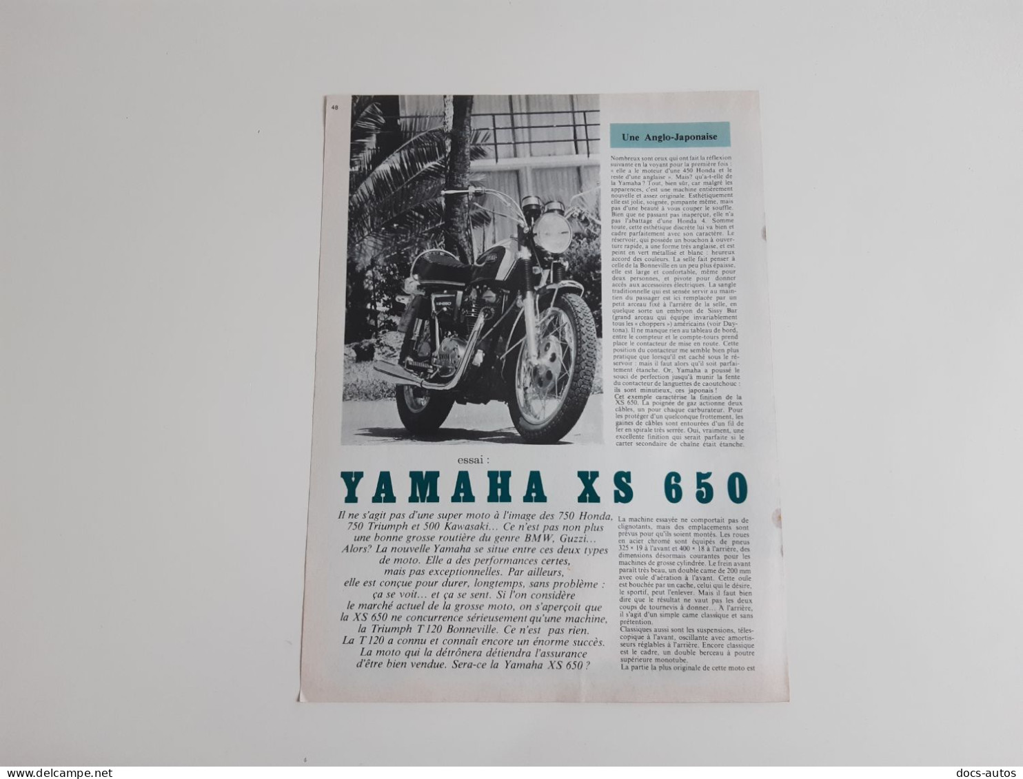 Yamaha XS 650 - Coupure De Presse De 1970 - Motor Bikes