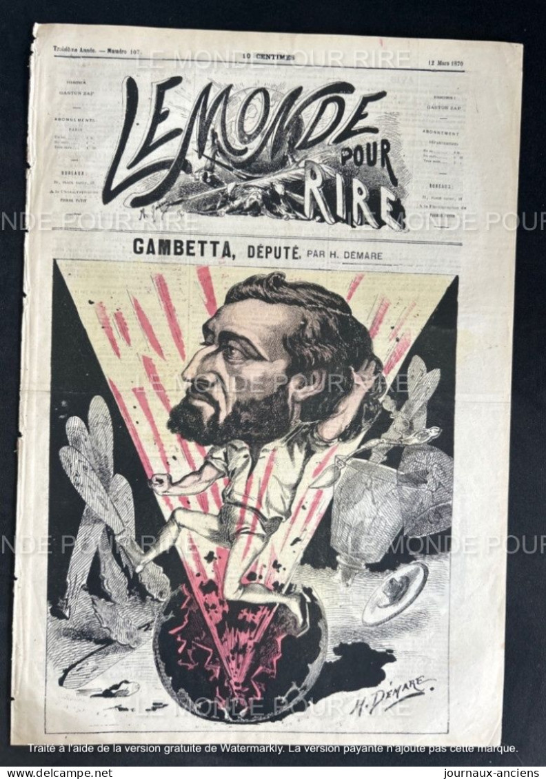 1870 Léon GAMBETTA Par Henri DEMARE - Journal LE MONDE POUR RIRE N° 107 - Non Classés