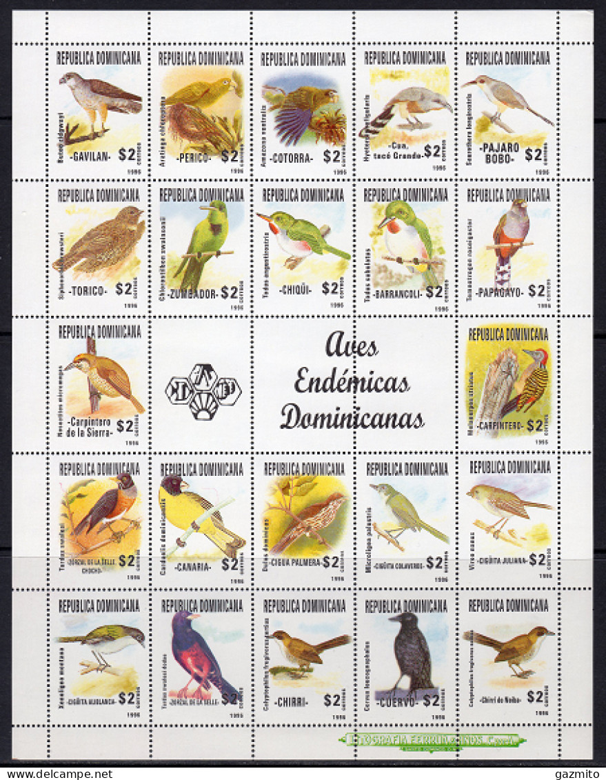 Dominicana 1996, Birds, Eagles, Parrots, 22val In Bf - Parrots