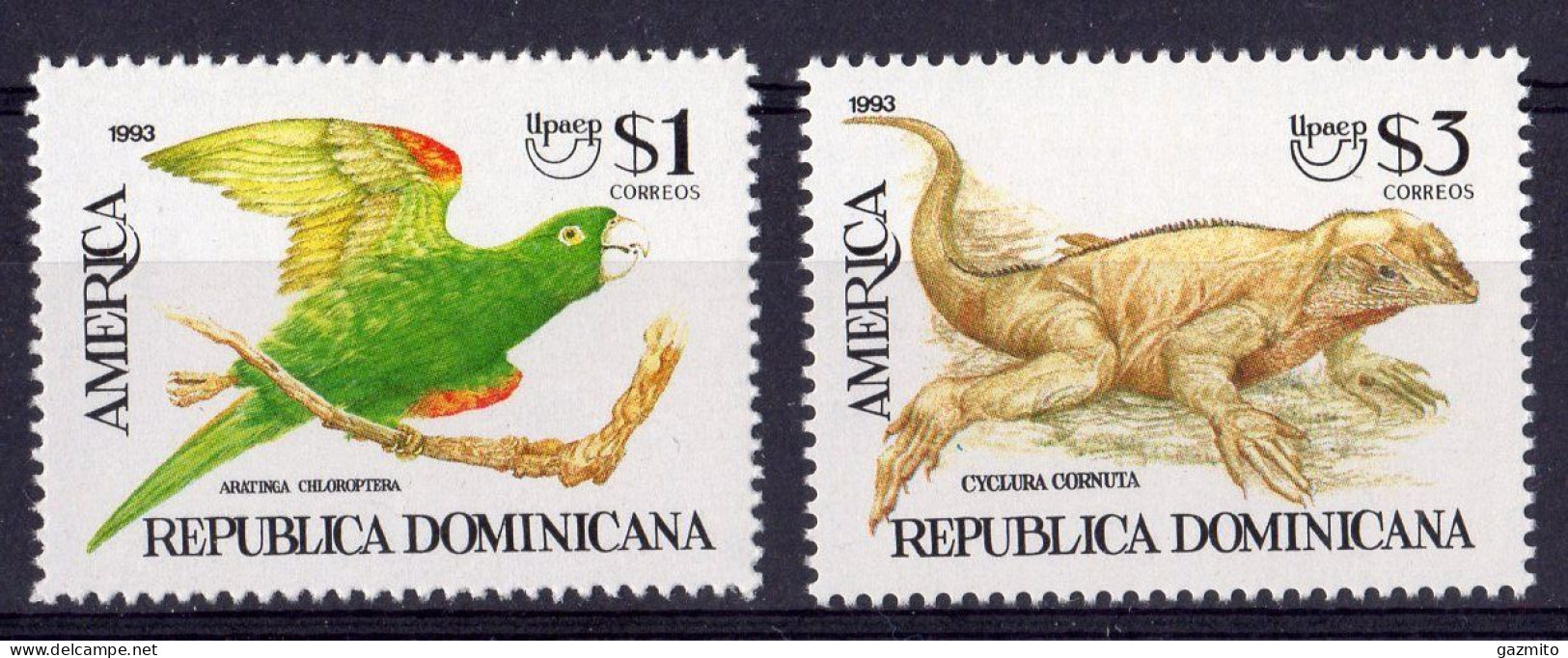 Dominicana 1993, UPAEP, Parrot, Iguana, 2val - UPU (Wereldpostunie)