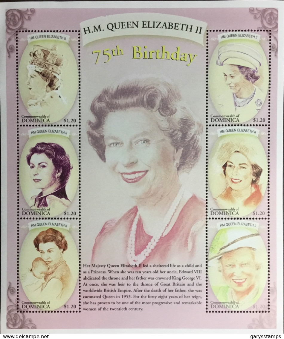 Dominica 2001 Queen’s 75th Birthday Sheetlet MNH - Dominique (1978-...)