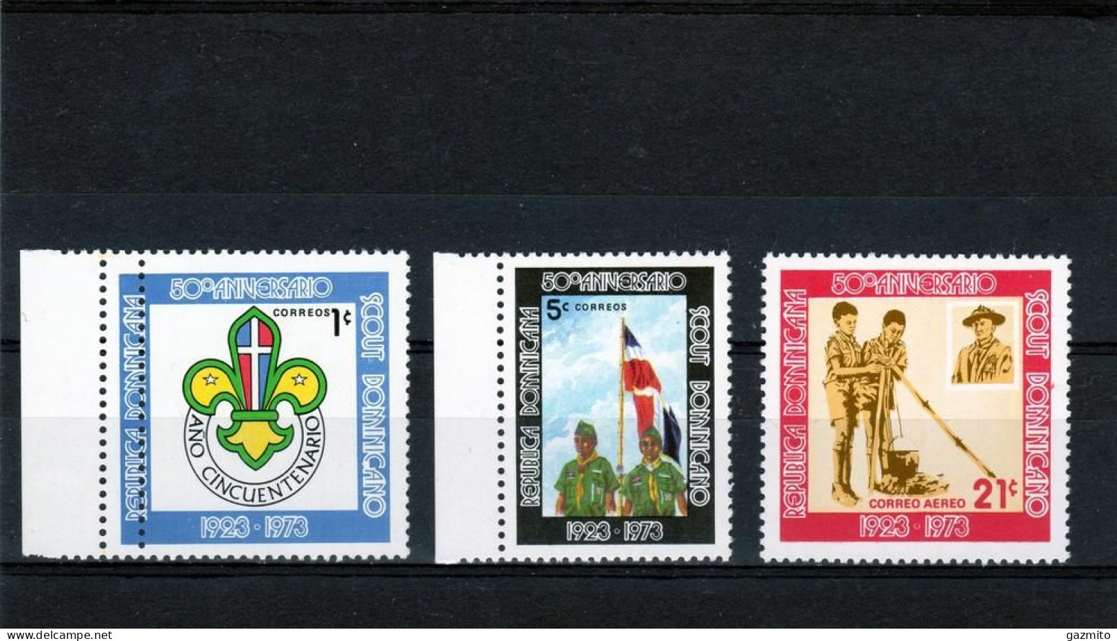 Dominicana 1973, Scout, ERROR, Perforation Misplaced, 3val - Erreurs Sur Timbres