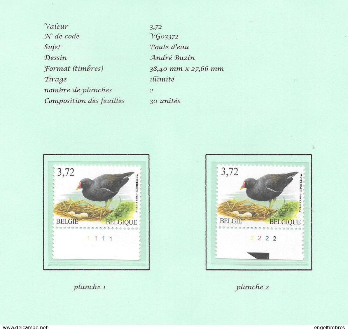 Belgium -  2003 BUZIN Birds -  Poule D'eau/Waterhoen  Plaatnummers 1 - 2 Postfris - Zie Scan - 2011-..