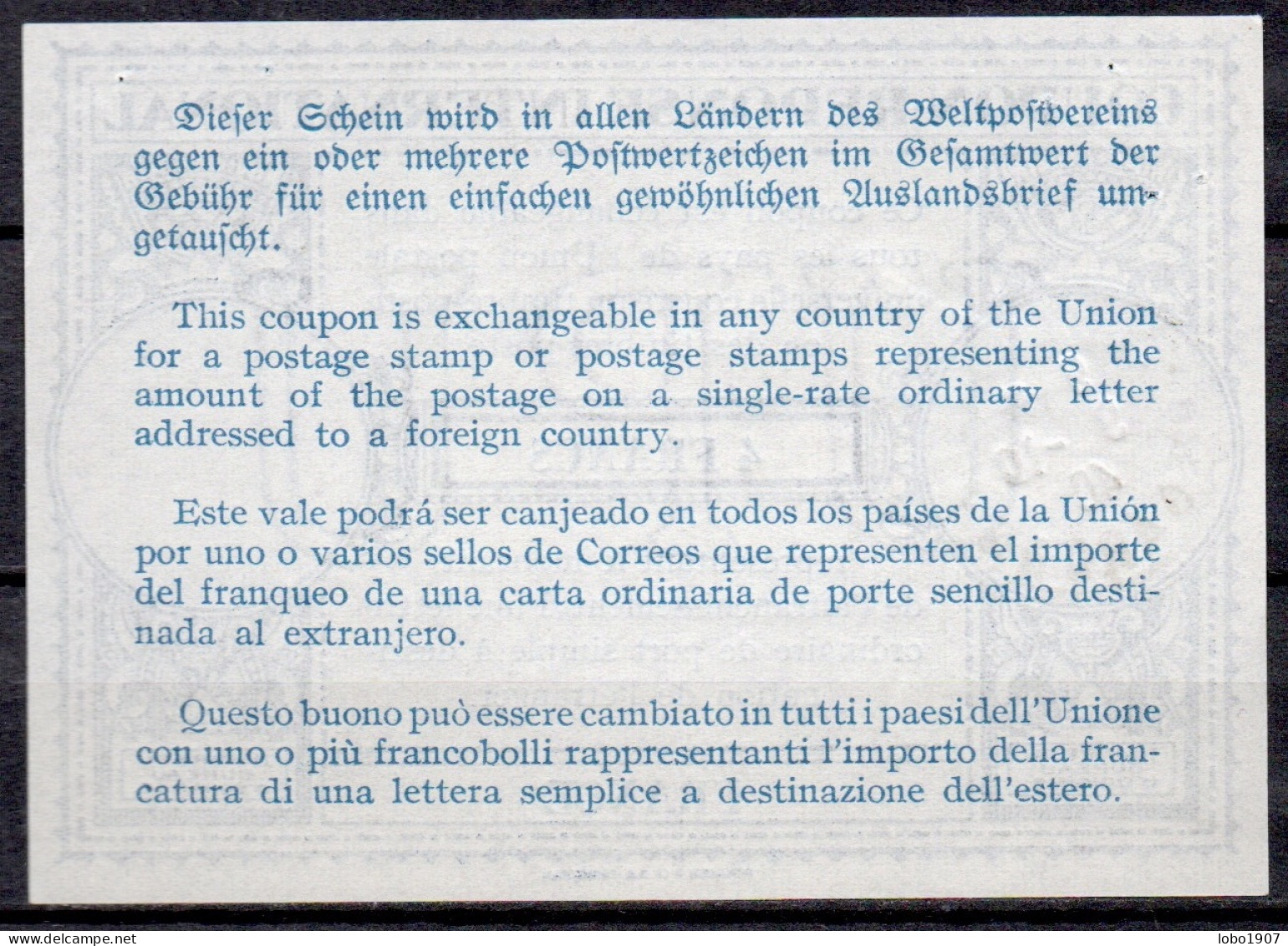 FRANCE  Rare Type Lo13ap  4 FRANCS  International Reply Coupon Reponse Antwortschein IRC IAS Cupon Respuesta O TOULOUSE - Coupons-réponse