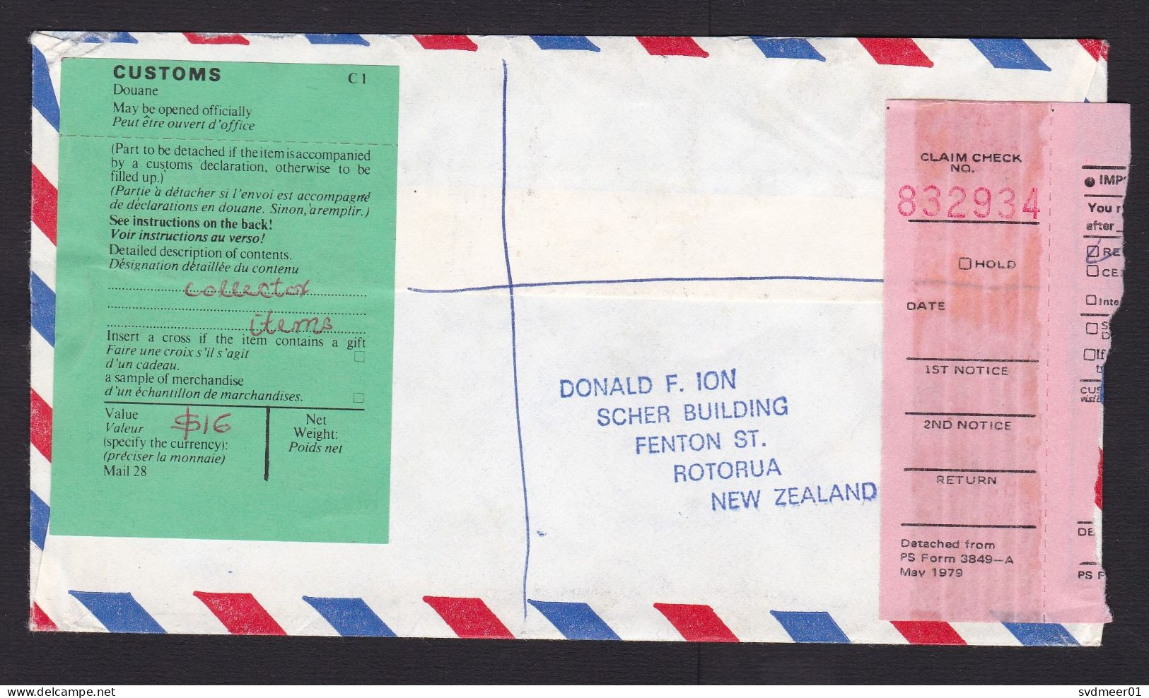 New Zealand: Registered Cover To USA, 1983, 6 Stamps, Flower, Shell, Heritage, C1 Customs Label, Rotorua (traces Of Use) - Brieven En Documenten