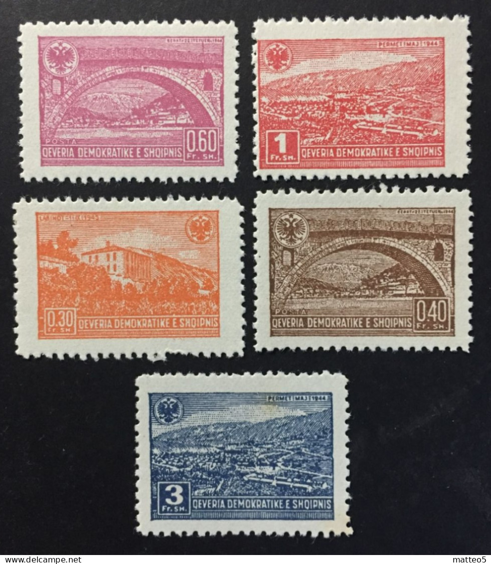 1945 - Albania - Definitives: Landscapes - Architecture - 5 Stamps Unused - Albania