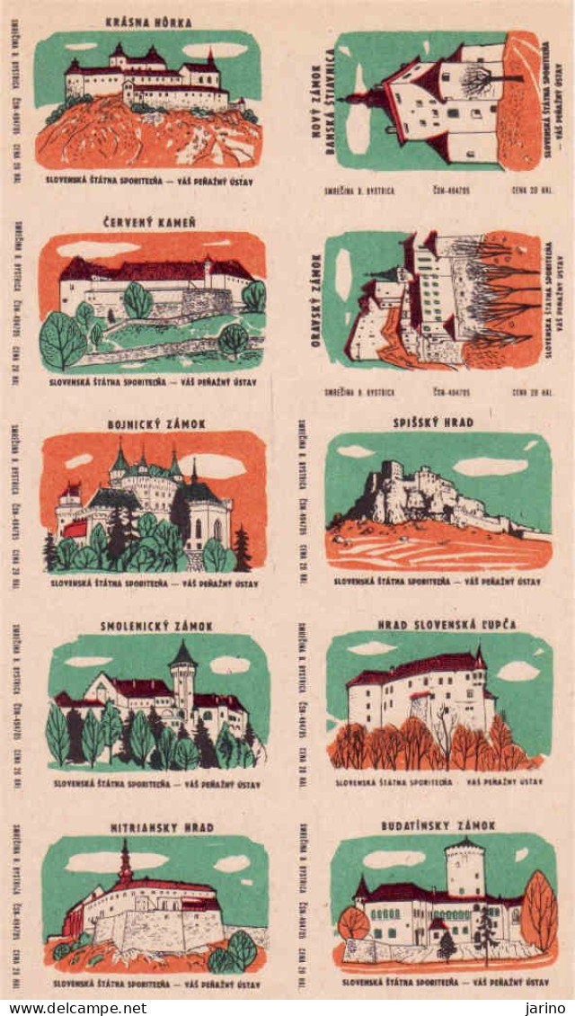 Slovakia - 10 Matchbox Labels - Slovak Castles And Chateaux Krásna Hôrka, Červený Kamen Ľupča Budatín Bojnice Smolenice - Boites D'allumettes - Etiquettes