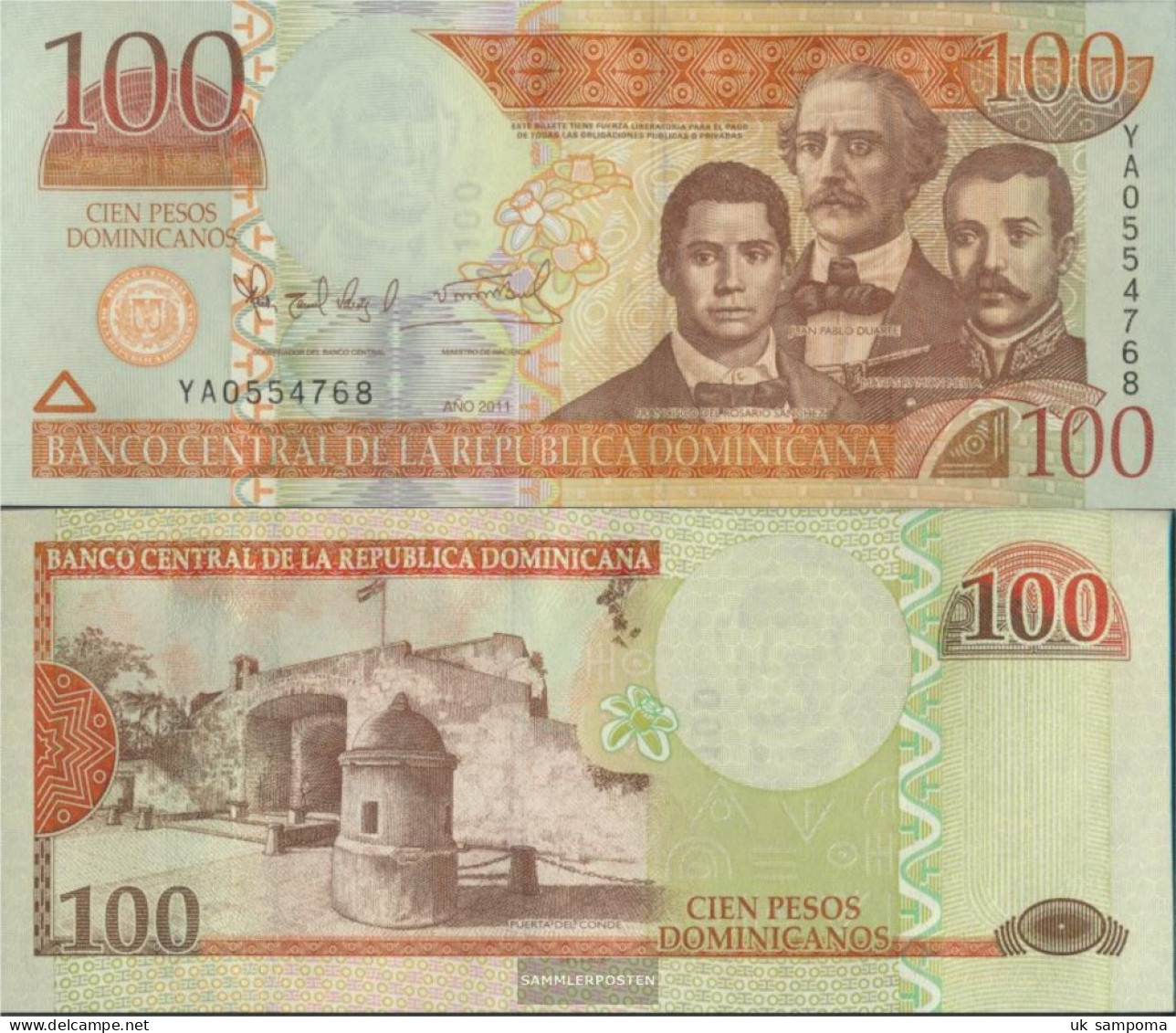 Dominican Republic Pick-number: 184a Uncirculated 2011 100 Pesos Dominicanos - Dominicana