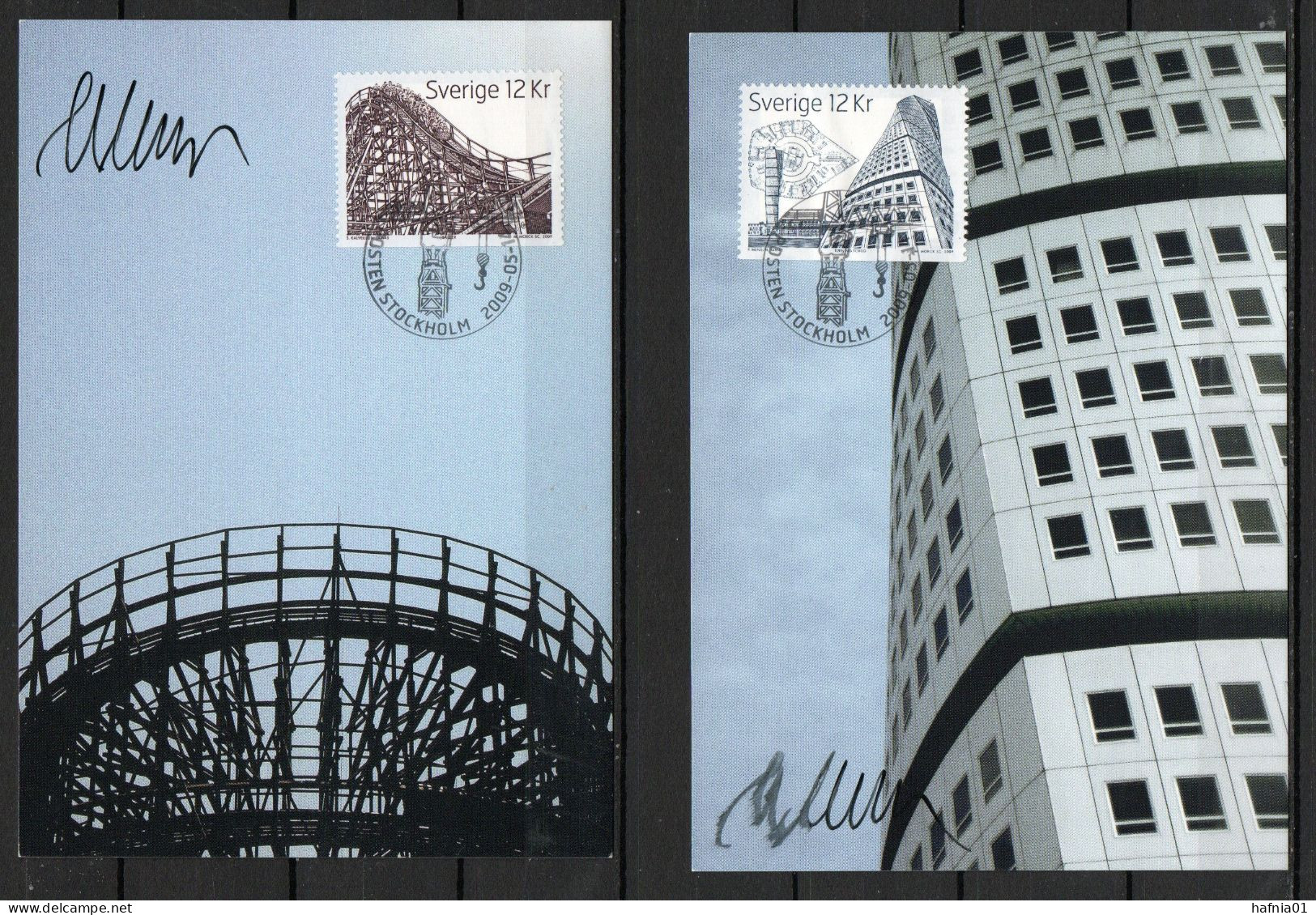 Martin Mörck. Sweden 2009. Tall Buildings. Michel 2704, 2705. Maxi Cards. Signed. - Maximum Cards & Covers