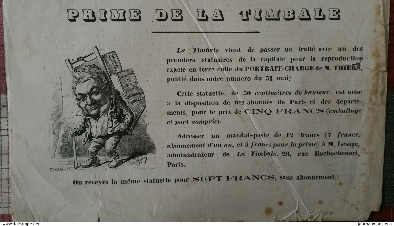 1873 LA TIMBALE ( Journal Satirique Illustré ) - FRÉDÉRICK LEMAITRE Par REYEM - Ohne Zuordnung