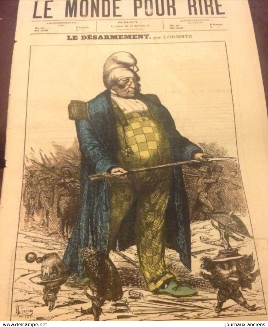 1871 LE MONDE POUR RIRE N° 136 - LE DÉSARMEMENT Par LORENTZ - L'INTERNATIONAL SE CHARGEANT DES RÉVOLUTIONS A VENIR - Ohne Zuordnung