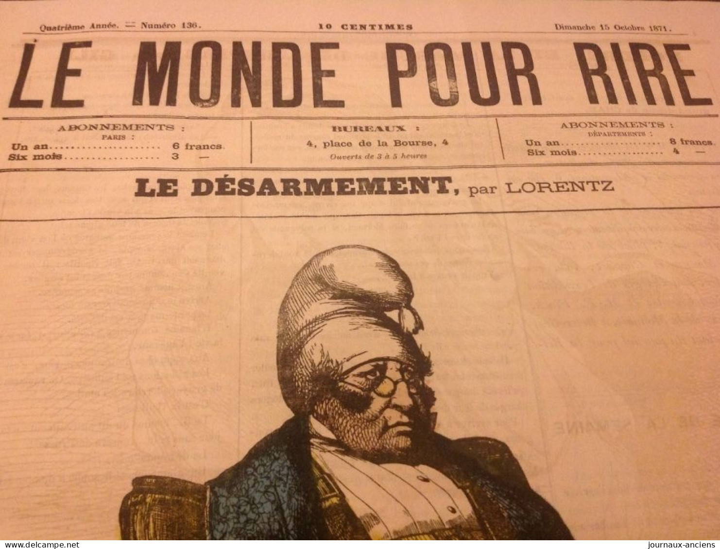 1871 LE MONDE POUR RIRE N° 136 - LE DÉSARMEMENT Par LORENTZ - L'INTERNATIONAL SE CHARGEANT DES RÉVOLUTIONS A VENIR - Non Classés