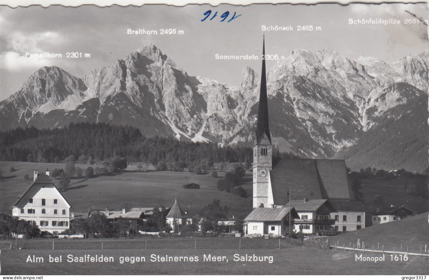 E4758) ALM Bei SAALFELDEN Gegen Steinerne Meer - Salzburg - FOTO AK  KIRCHE Mit Häusern Gegen Berge ALT! - Saalfelden