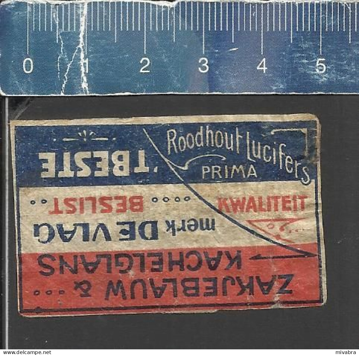 DE VLAG ZAKJEBLAUW & KACHELGLANS - ROODHOUT LUCIFERS  - OLD MATCHBOX LABEL THE NETHERLANDS (HOLLAND) ± 1900 - Boites D'allumettes - Etiquettes