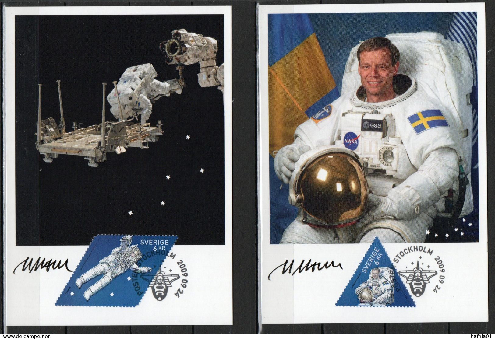 Martin Mörck. Sweden 2009. 3rd Anniv First Swedish Astronaut. Michel 2714, 2717. Maxi Cards. Signed. - Maximum Cards & Covers